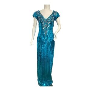 Alyce Designs Vintage 80’s Teal Sequin Dress Prom Pageant Size 4 Xs/S